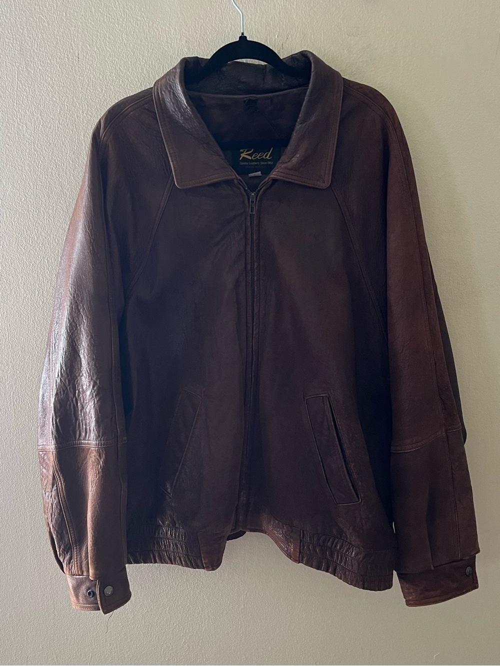 Vintage Reed Genuine Leather Jacket Made in USA Distressed Brown XXL